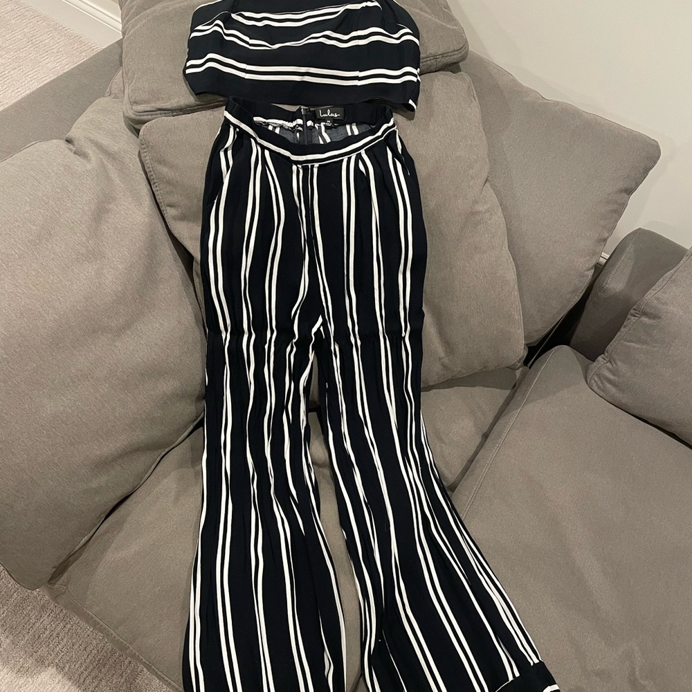 Lulu's Black and White Striped Jumpsuit